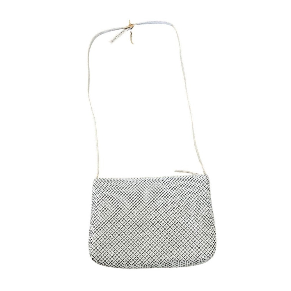 Whiting and Davis White Metal Mesh Crossbody Bag Evening Clutch Vintage New